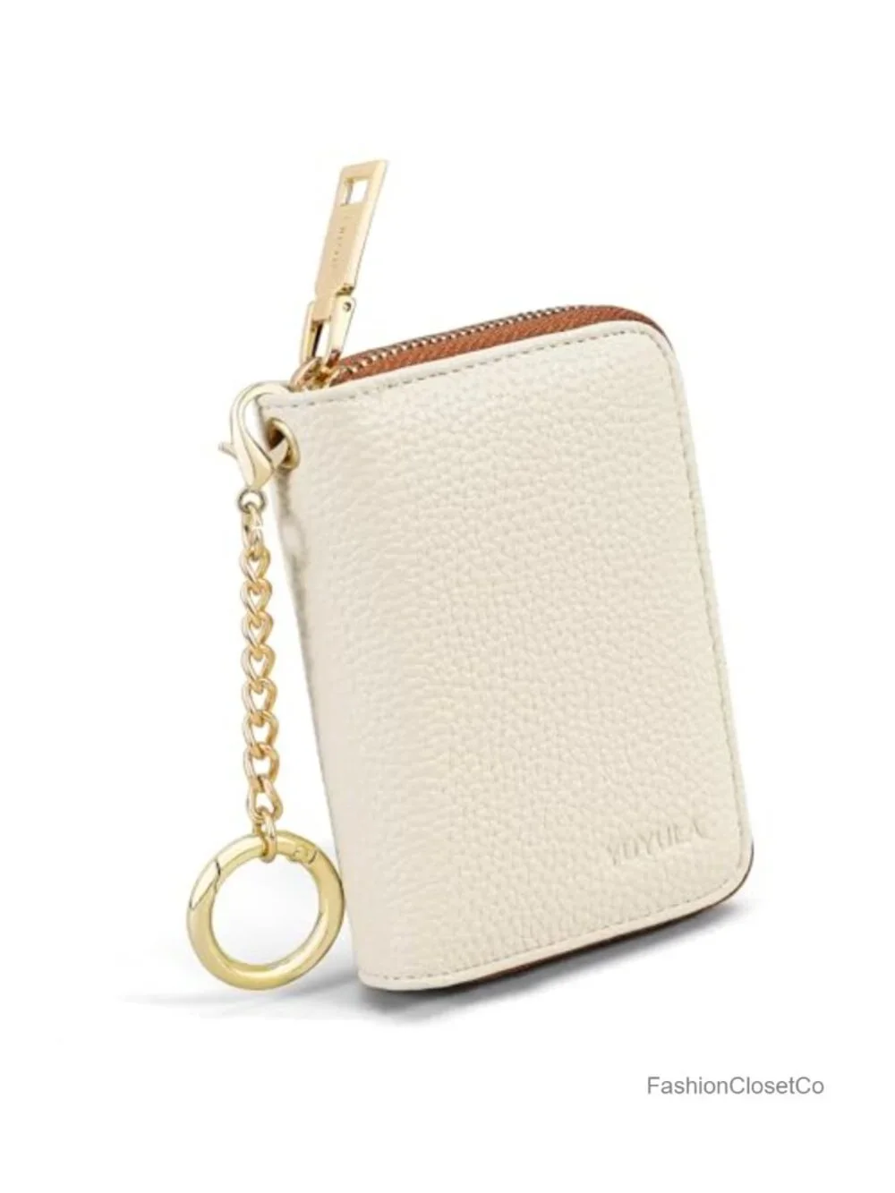 Vegan Leather RFID Blocking Zipper Card Case Wallet with Key Chain